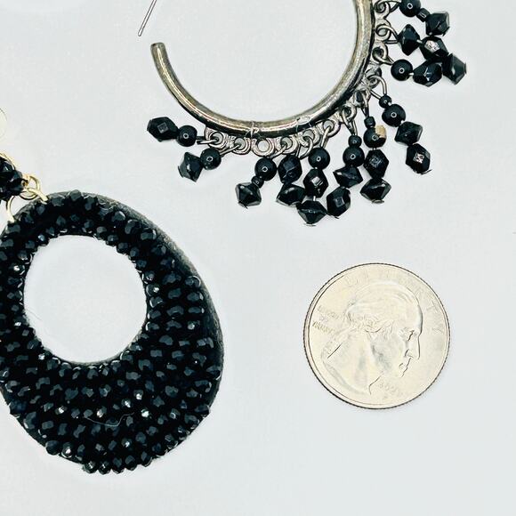 Lot of 4 Glam Black Beaded Statement Earrings - Picture 4 of 6